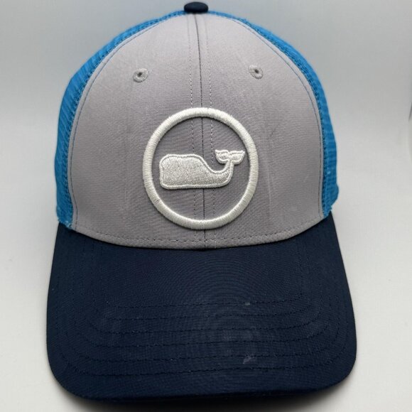 Vineyard Vines Other - Vineyard Vines Hat Cap Snap Back Gray Navy Trucker Mesh Whale Embroidered Mens